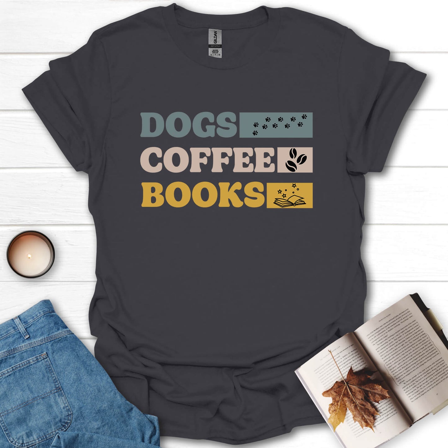 Dogs, Coffee, Books T-Shirt