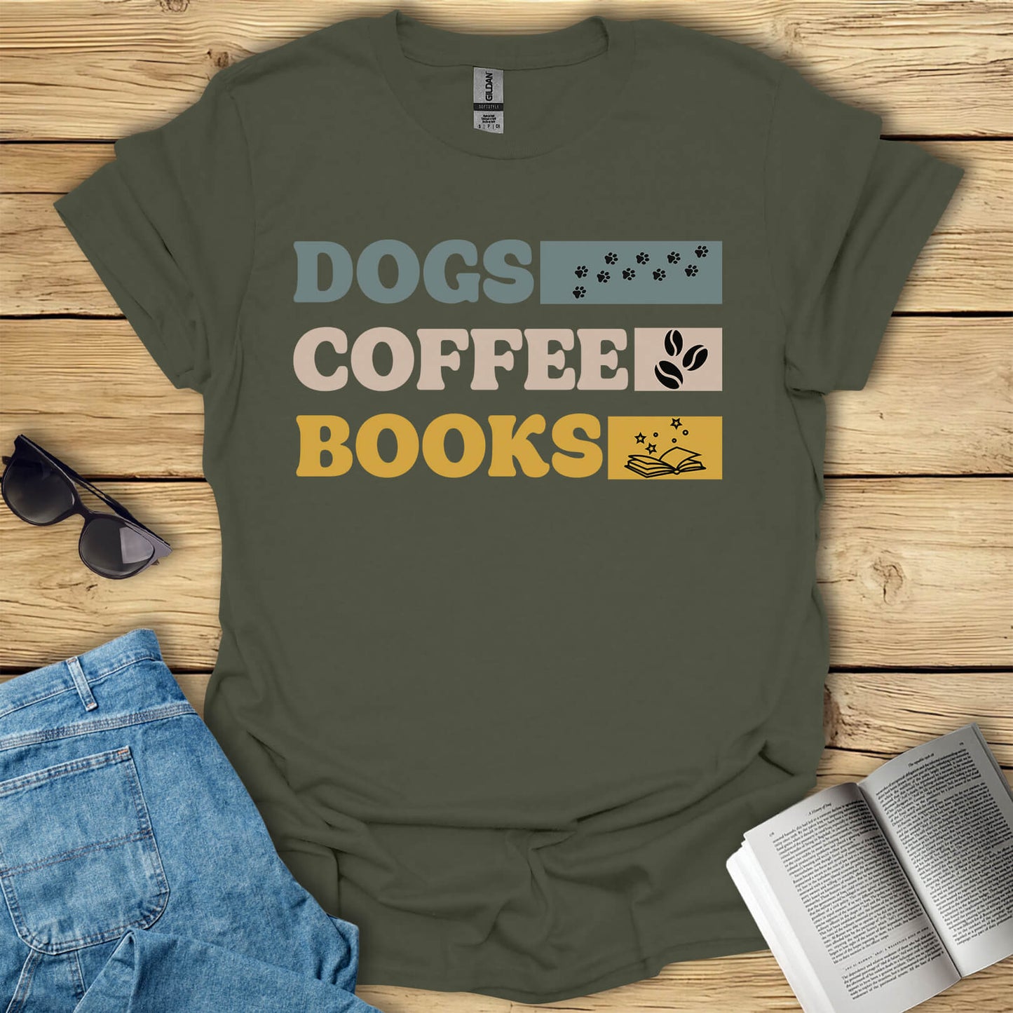 Dogs, Coffee, Books T-Shirt
