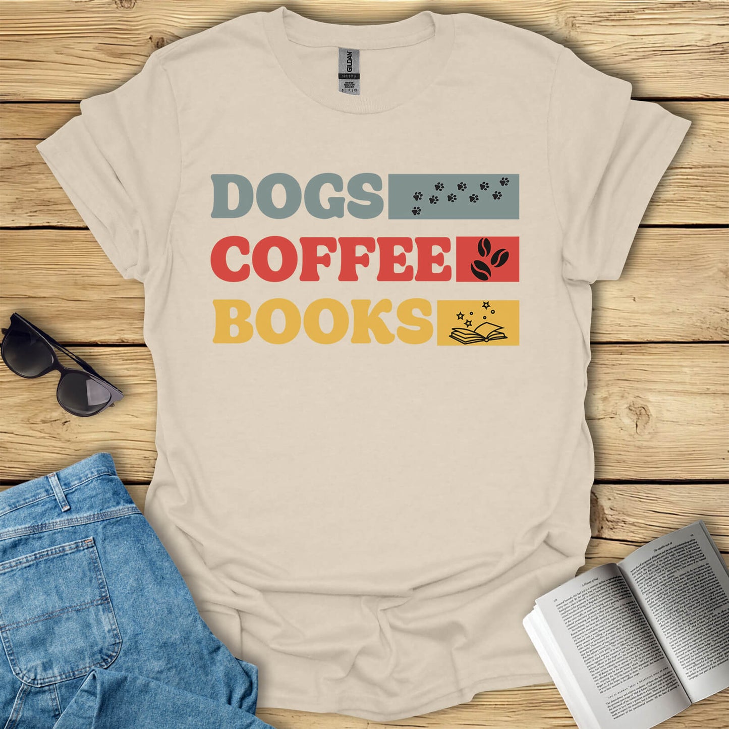 Dogs, Coffee, Books T-Shirt