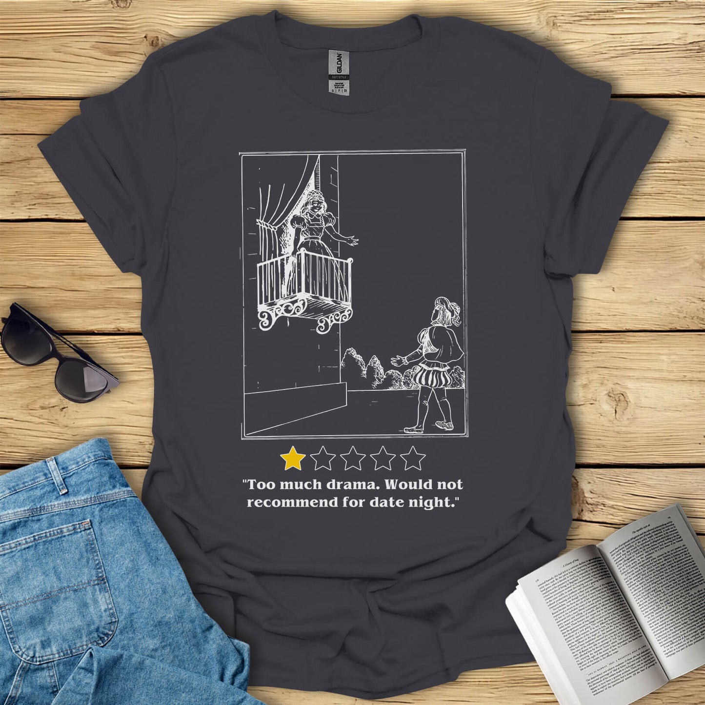 Too Much Drama Romeo and Juliet Funny Book T-Shirt