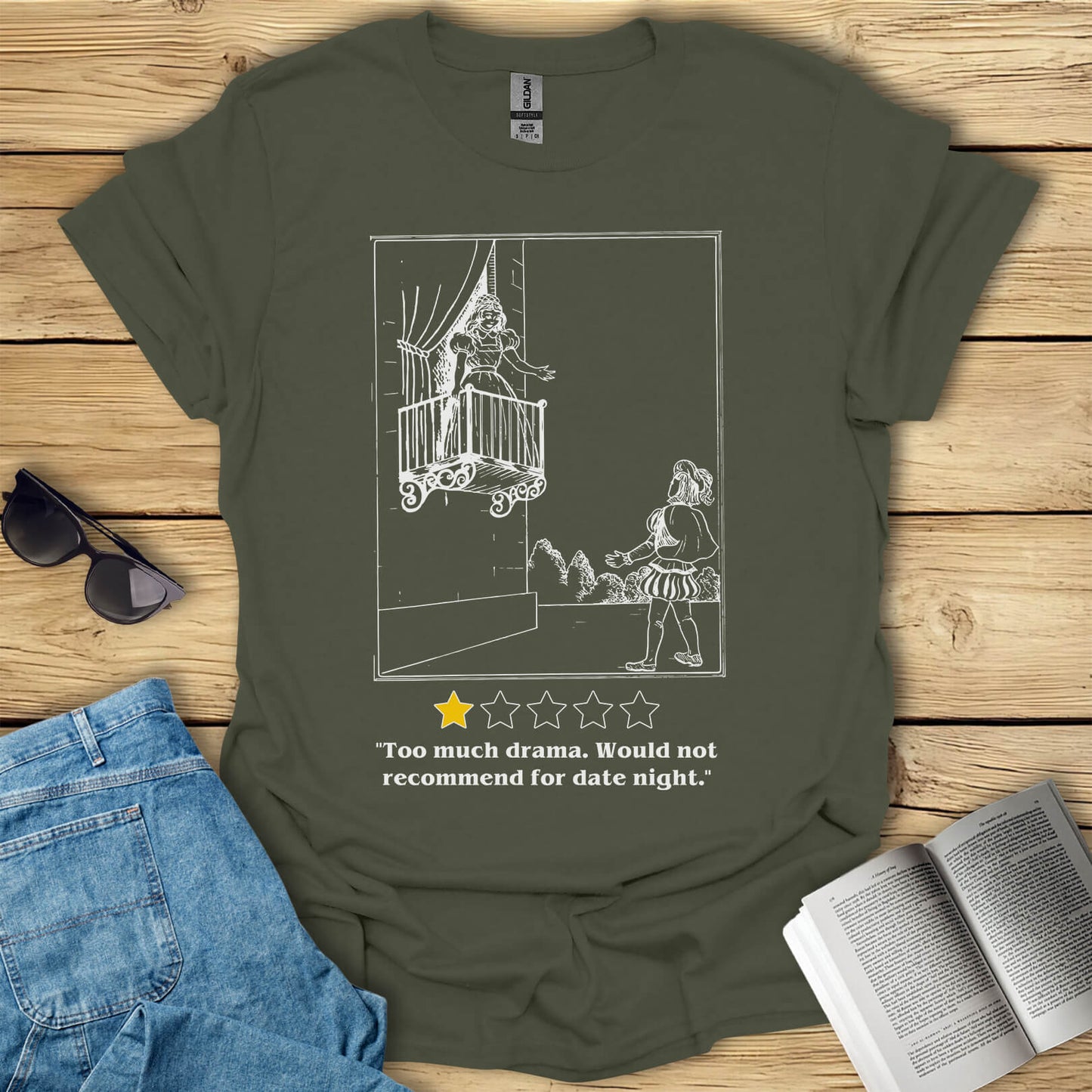 Too Much Drama Romeo and Juliet Funny Book T-Shirt